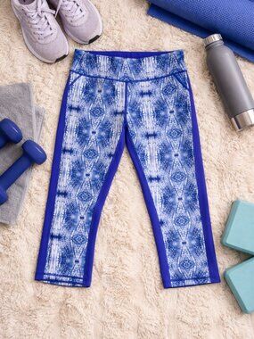 eversible Blue Printed Cropped Leggings Yoga Pilates Activewear Size M